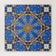 Quebra-cabeça Decorativo Azul Dourado