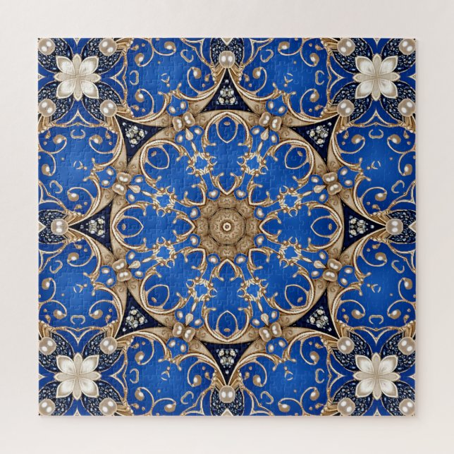 Quebra-cabeça Decorativo Azul Dourado (Vertical)