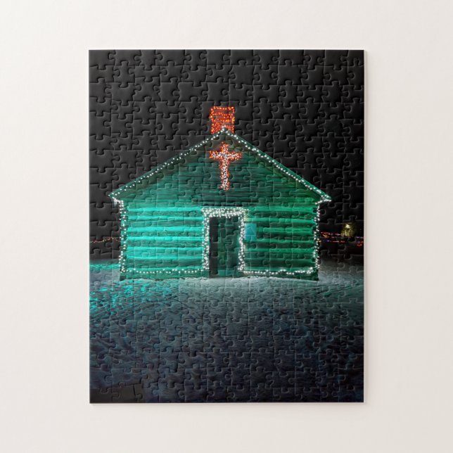 Quebra-cabeça - Decorrido com Luzes e Cruz - Natal (Vertical)