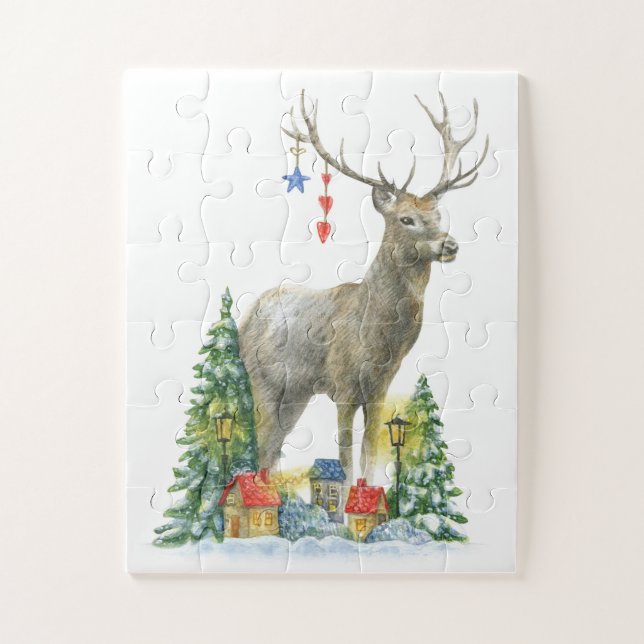 Quebra-cabeça Deer Christmas Trees and Presents Jigsee Quebra-ca (Vertical)