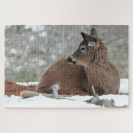 Quebra-cabeça Deer Fawn felpudo-branca descansando na neve