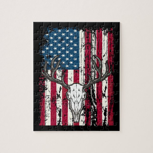 Quebra-cabeça Deer Head Skull Hunting American Flag (Vertical)