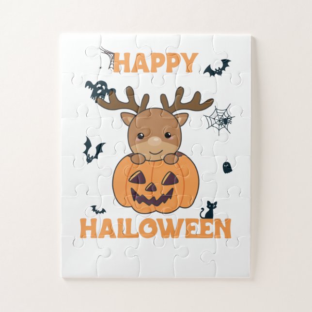 Quebra-cabeça Deer In Pumpkin Cute Deer Happy Halloween (Vertical)