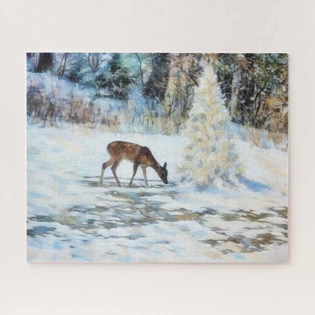 Quebra-cabeça Deer Snow Nature Art Big Puzzle (Horizontal)