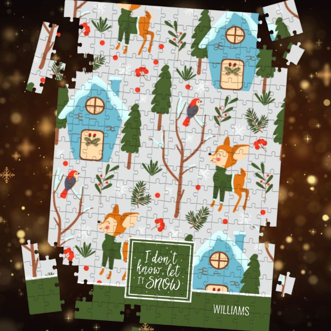 Quebra-cabeça Deixe-o nevar como padrão de rena com nome verde (Criador carregado)