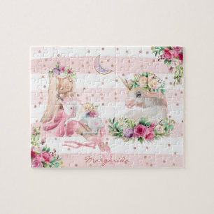 Quebra-cabeça Delicate Watercolor Ballerina e Unicorn Monograma