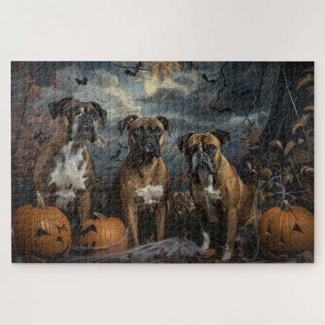 Quebra-cabeça Delícia Canina Noturna de Halloween Boxer (Horizontal)