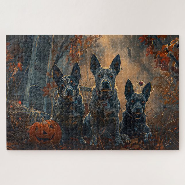 Quebra-cabeça Delícia Noturna de Halloween para Cães Blue Heeler (Horizontal)