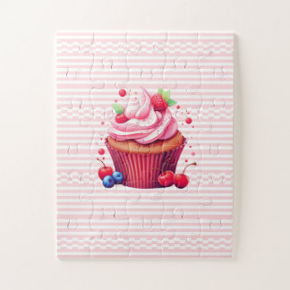 Quebra-cabeça Delicious Strawberry Cupcake Pink White Puzzles 