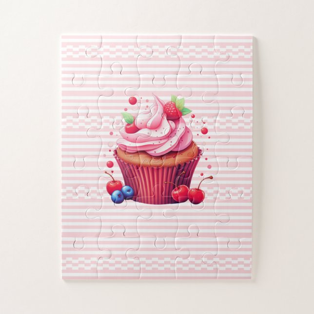 Quebra-cabeça Delicious Strawberry Cupcake Pink White Puzzles  (Vertical)