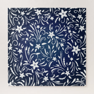 Quebra-cabeça Denim Blooms: Padrão Floral Fundo