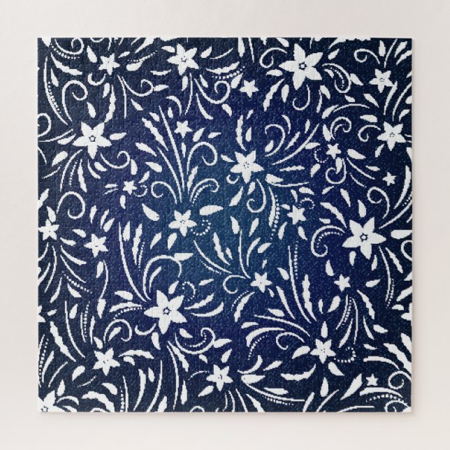 Quebra-cabeça Denim Blooms: Padrão Floral Fundo (Vertical)