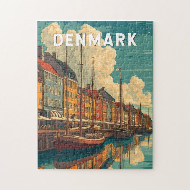 Quebra-cabeça Denmark Illustration Travel Art Vintage (Vertical)