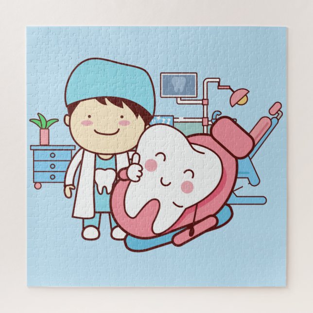 Quebra-cabeça dentista animado com dente (Vertical)