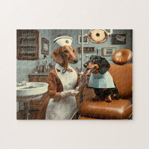 Quebra-cabeça Dentista Dachshund Retro Dental Canino