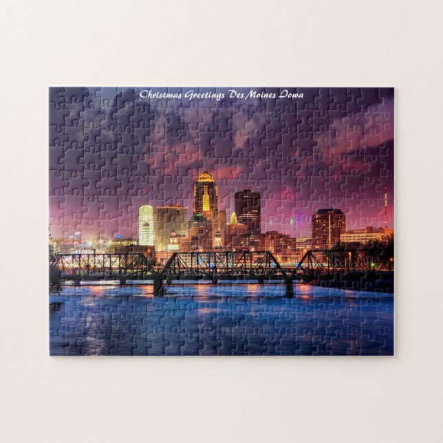 Quebra-cabeça Des Moines Iowa. Saudações de Natal (Horizontal)