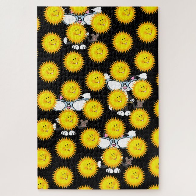 Quebra-cabeça Desafiando Gato Negro Sol Atrás (Vertical)