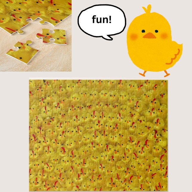 Quebra-cabeça Desafiando Pintinhos de Páscoa amarela Quebra-cabe (A fun jigsaw puzzle, featuring a difficult all-over pattern of cheery yellow baby toy chicks!)