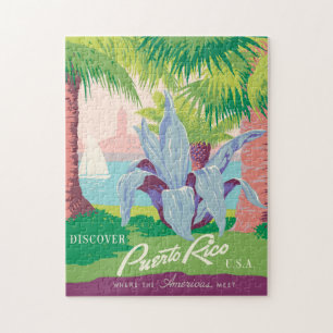 Quebra-cabeça Descubra Porto Rico, Poster vintage Jigsaw Quebra-