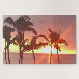 Quebra-cabeça Desenhado com Pôr do Sol Havaiano