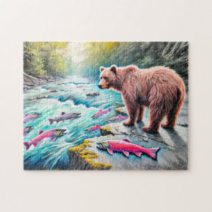 Quebra-cabeça Desenho a Giz Pastel de Urso Pardo Observando Salm