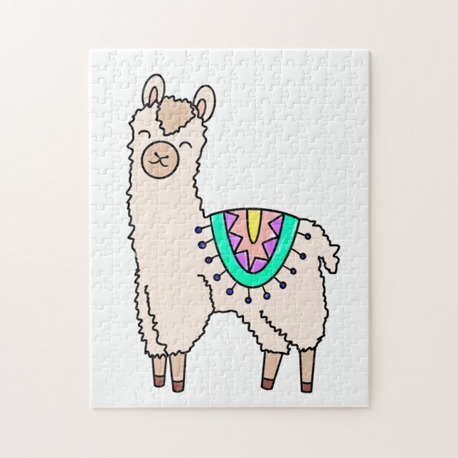 Quebra-cabeça desenho animado feliz lama alpaca (Vertical)