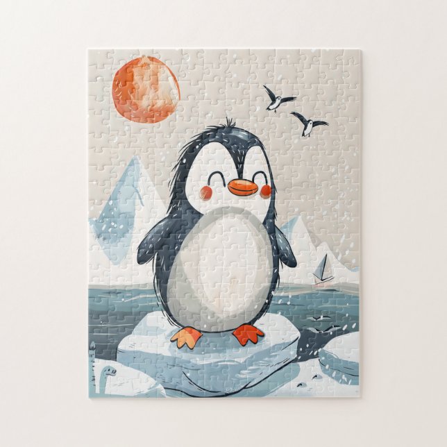 Quebra-cabeça desenho animado Penguin no gelo Floe (Vertical)