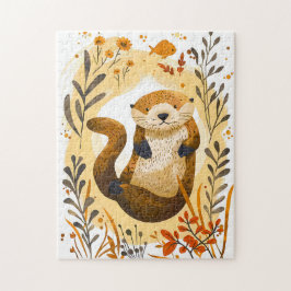 Quebra-cabeça desenho animado Sea Otter Flutuando no Oceano