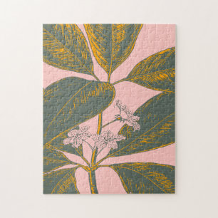 Quebra-cabeça Desenho Botânico das Palmas Rosa e Verde