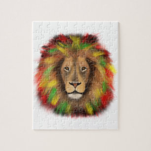 Quebra-cabeça Desenho da cabeça de leão Rasta vermelho amarelo v