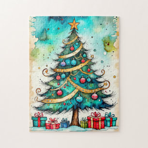 Quebra-cabeça Desenho de Árvore de Natal Criativa da Vintage