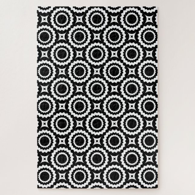 Quebra-cabeça Desenho de círculos ziguezague preto e branco fofo (Vertical)
