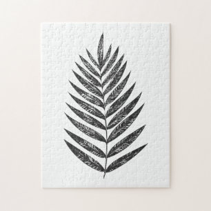 Quebra-cabeça Desenho de Fern preto e branco minimalista