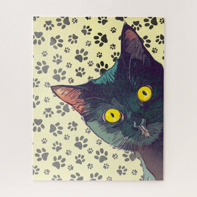 Quebra-cabeça Desenho de Gato Curioso Que Espia Puzzle (Vertical)