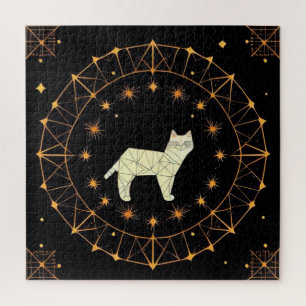 Quebra-cabeça Desenho de Gato Geométrico Cercado por Estrelas Do