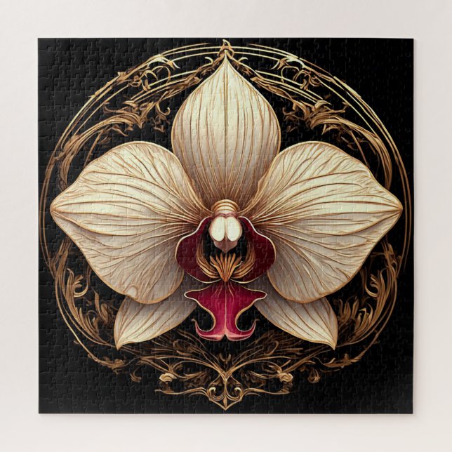 Quebra-cabeça Desenho de Orquídea Dourada Elegante (Vertical)