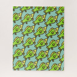 Quebra-cabeça Desenho de peixe verde de desenho animado engraçad