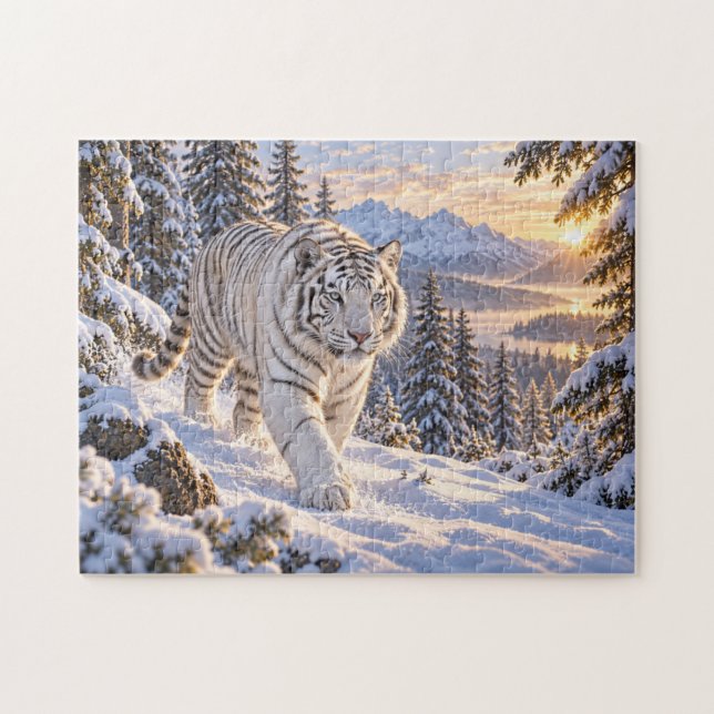 Quebra-cabeça Desenho de Tigre Branco Nevado (Horizontal)