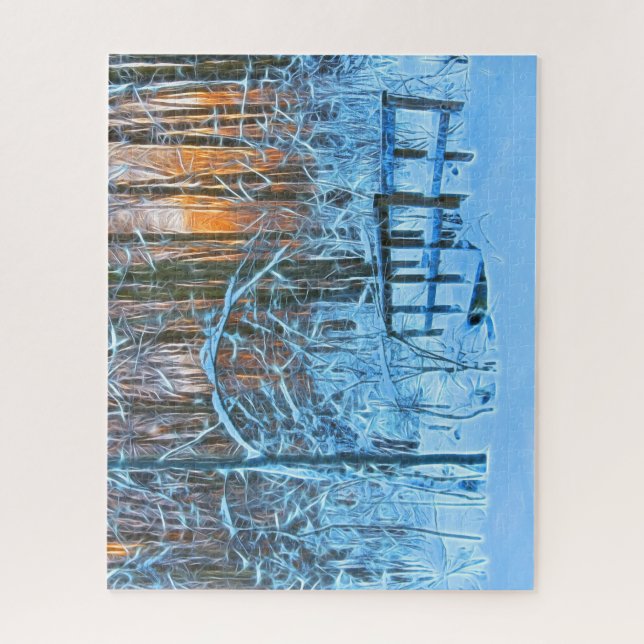 Quebra-cabeça Desenho de uma paisagem de inverno no pôr do sol (Vertical)