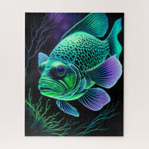 Quebra-cabeça Desenho do giz de peixe em preto