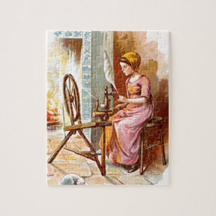 Quebra-cabeça Desenho do vintage: Menina com uma roda de giro