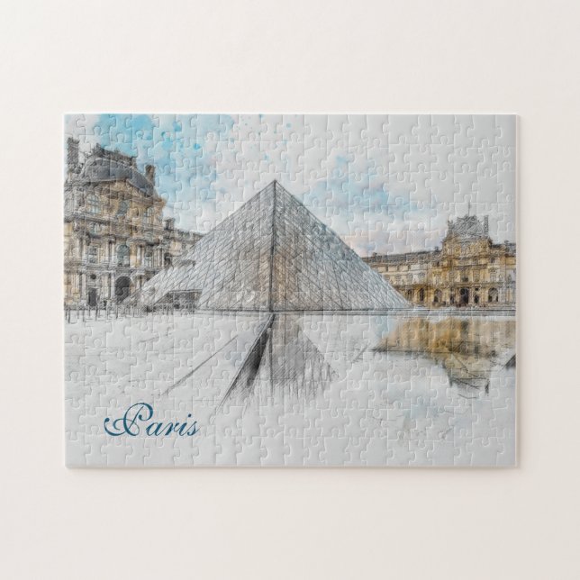Quebra-cabeça Desenho em aquarela do Louvre Paris, França (Horizontal)