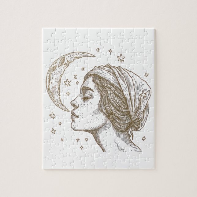 Quebra-cabeça Desenho feminino e lua (Vertical)