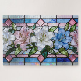 Quebra-cabeça Desenho Floral de Lírio em Vidro Manchado Elegante