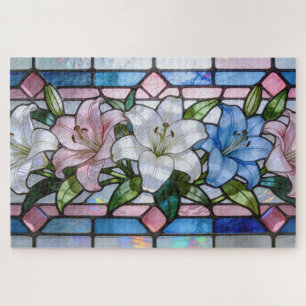 Quebra-cabeça Desenho Floral de Lírio em Vidro Manchado Elegante