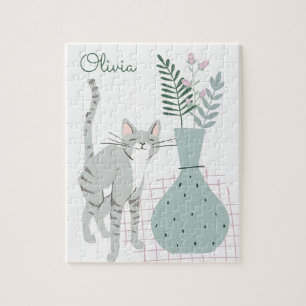 Quebra-cabeça Desenho Personalizado de Gato e Flores Boho