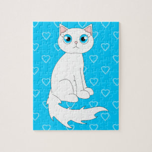 Quebra-cabeça Desenhos animados brancos bonitos do gato de