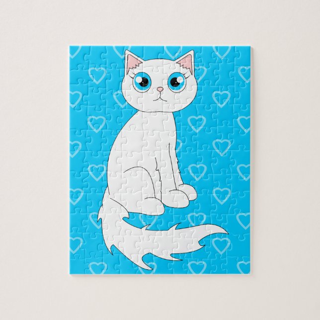 Quebra-cabeça Desenhos animados brancos bonitos do gato de (Vertical)