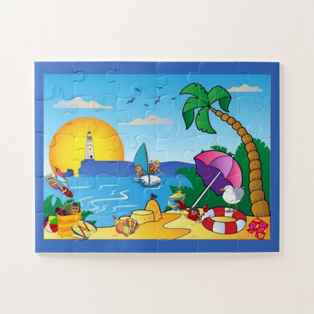 Quebra-cabeça Desenhos Animados Divertidos da Praia (Horizontal)