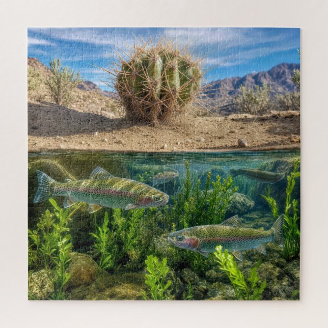 Quebra-cabeça Deserto com Lago Subterrâneo com Truta Arco-íris (Vertical)
